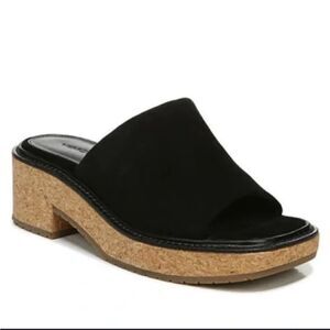 Vince Maddy Black Suede Mules Slides Block Heel Platform Sandals Sz 9.5 M NWOB